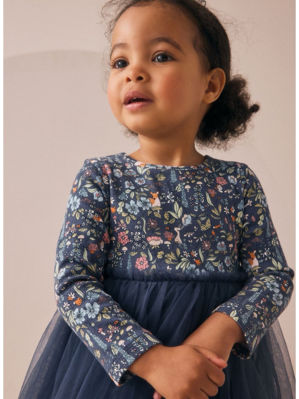 NWT Next Kids Floral Mixed Media Long Sleeve Tulle Dress Girls Size 5/6 Years